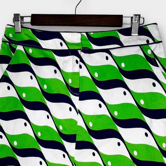 Elizabeth McKay Green White and Navy Printed Cotton Mini Skirt Sz 2 - Picture 2 of 9